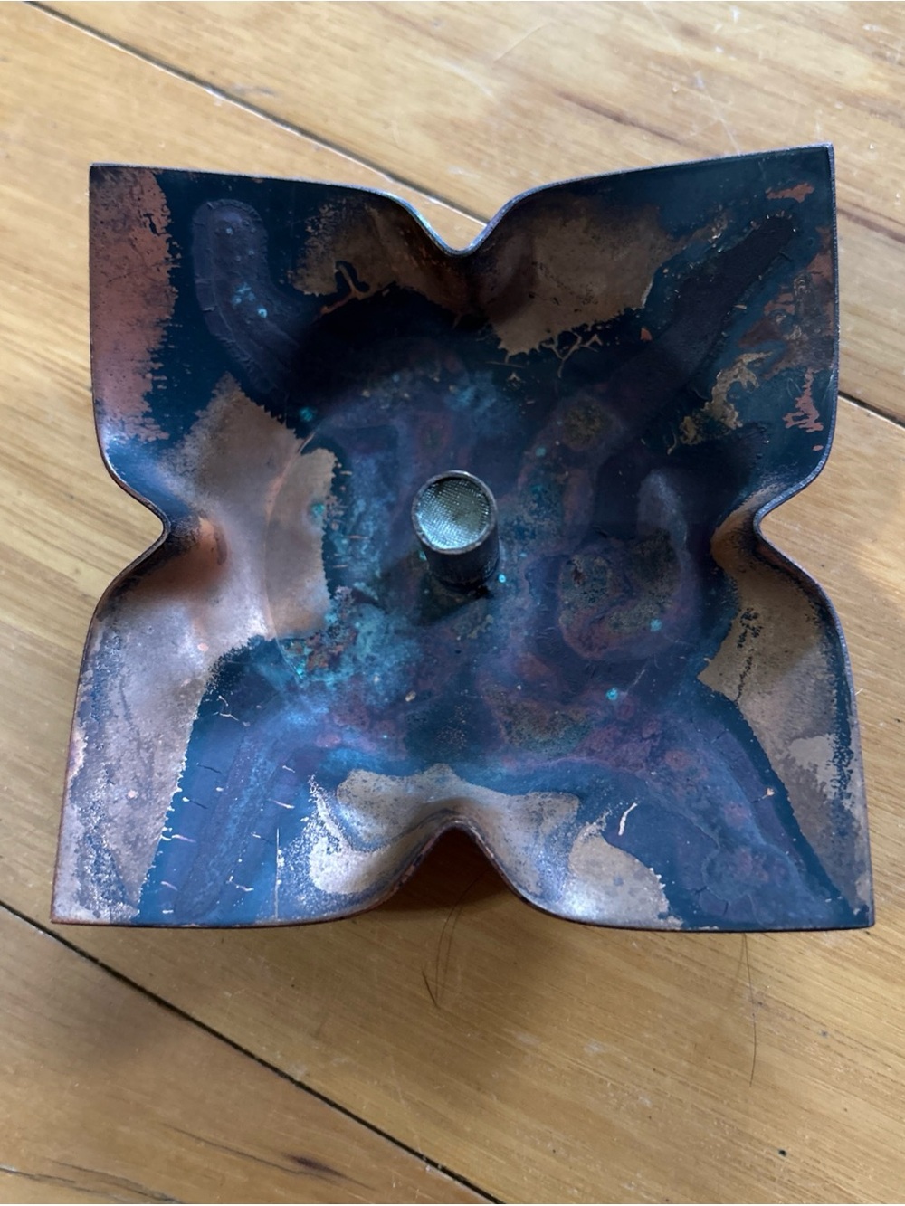 Handcrafted Copper Candle Flower Sculpture Oil Lamp Vintage Emergency Light